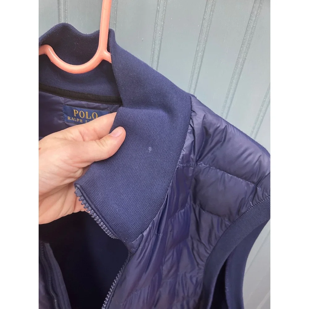 Polo Ralph Lauren Mens Navy Blue Hybrid Quilted Puffer Vest XL Full Zip Knit